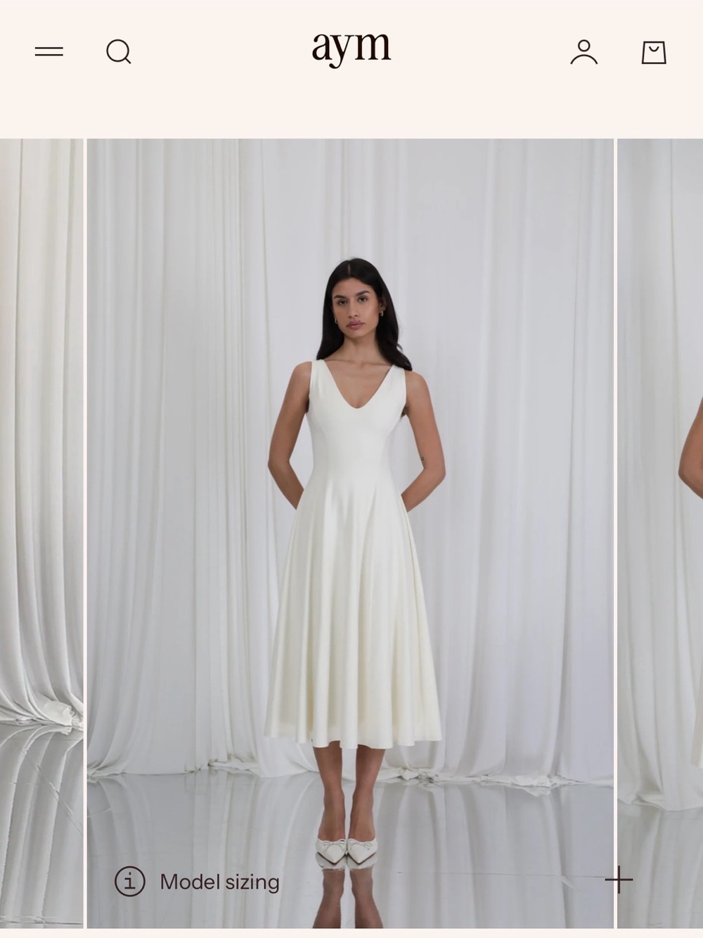 AYM Ivory V-Neck Midi Dress